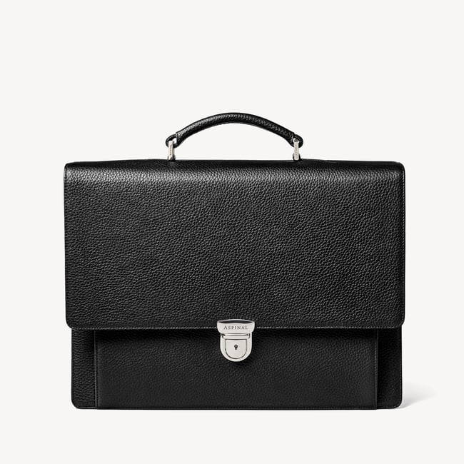 City Leather Briefcase Black Pebble