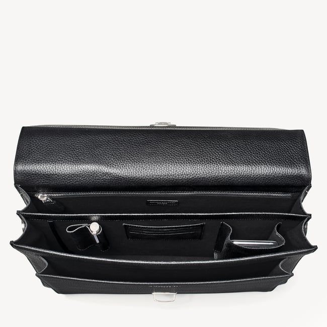 City Leather Briefcase Black Pebble