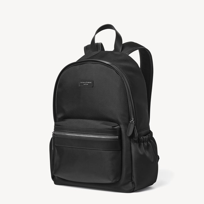 Men's Backpack Black Nylon Canvas with Leather Trim