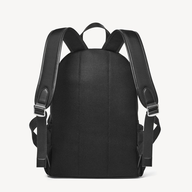 Men's Backpack Black Nylon Canvas with Leather Trim