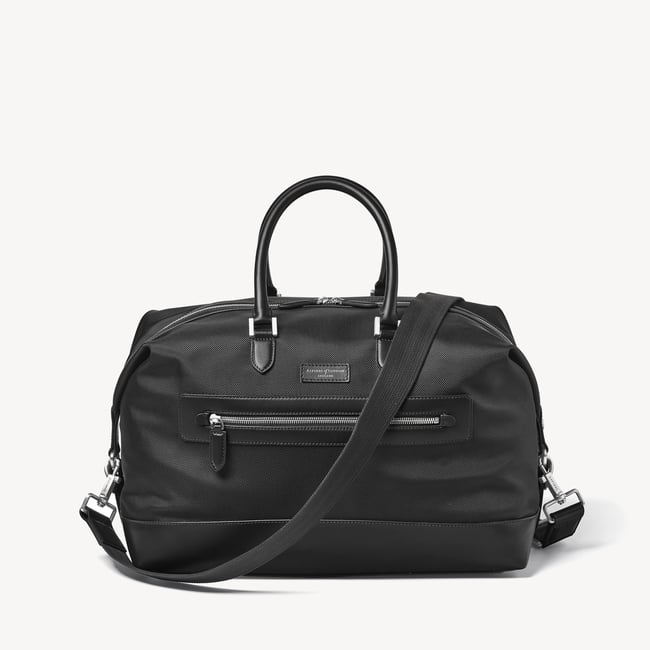 Men's Weekend Bag Black Nylon Canvas with Leather Trim