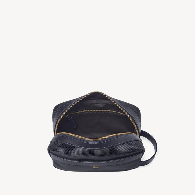 Men's Wash Bag Navy Nylon Canvas with Leather Trim