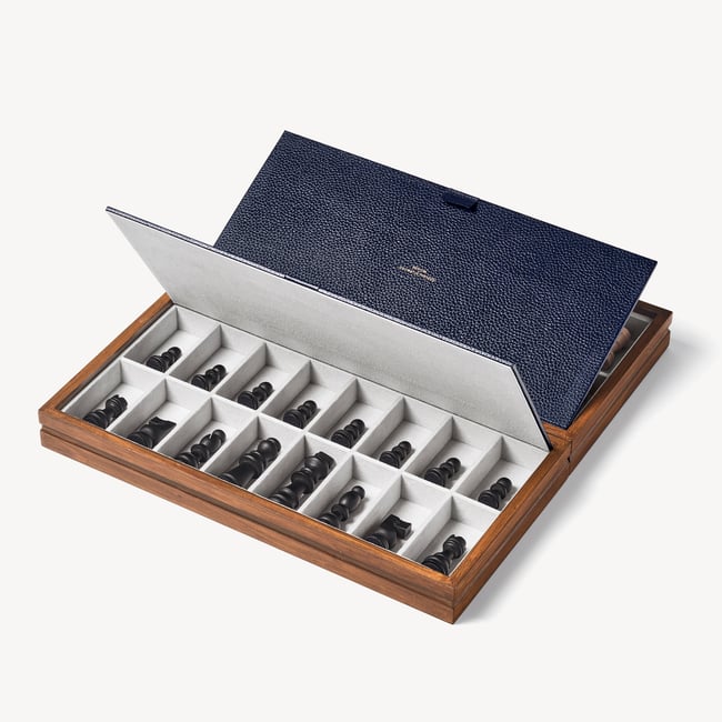 Foldable Wooden Chess Set Pine Wood with Navy Pebble