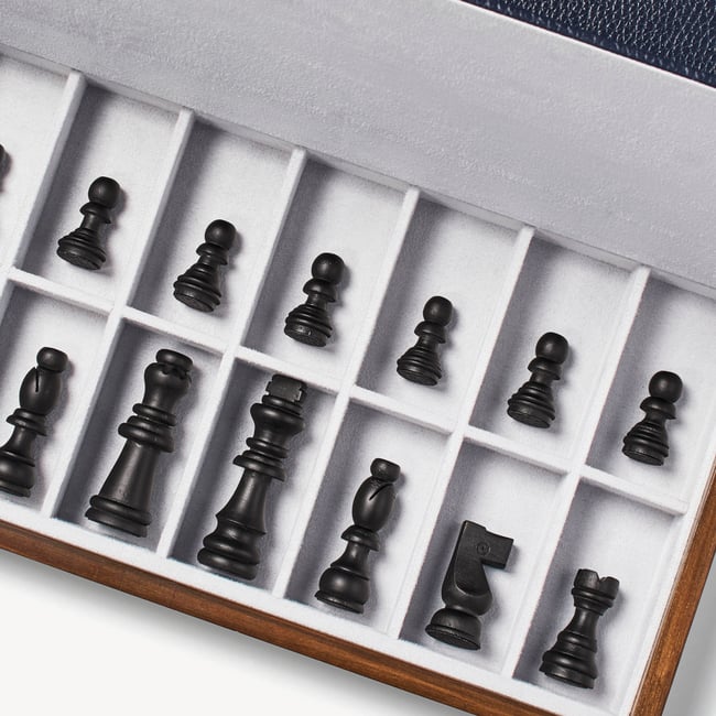 Foldable Wooden Chess Set Pine Wood with Navy Pebble