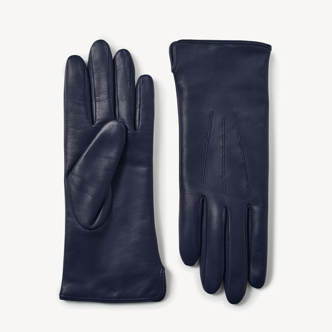 Women's Cashmere Lined Leather Gloves Navy Nappa