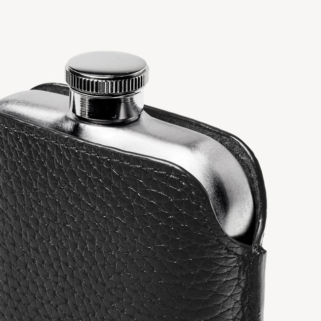 5oz Hip Flask with Leather Pouch Black Pebble