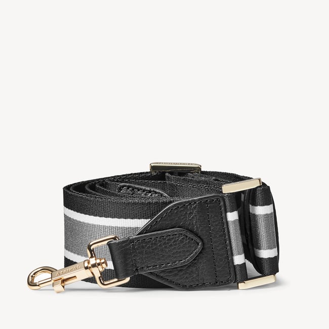 Webbing Bag Strap Black Pebble with Black, White & Grey Stripes 