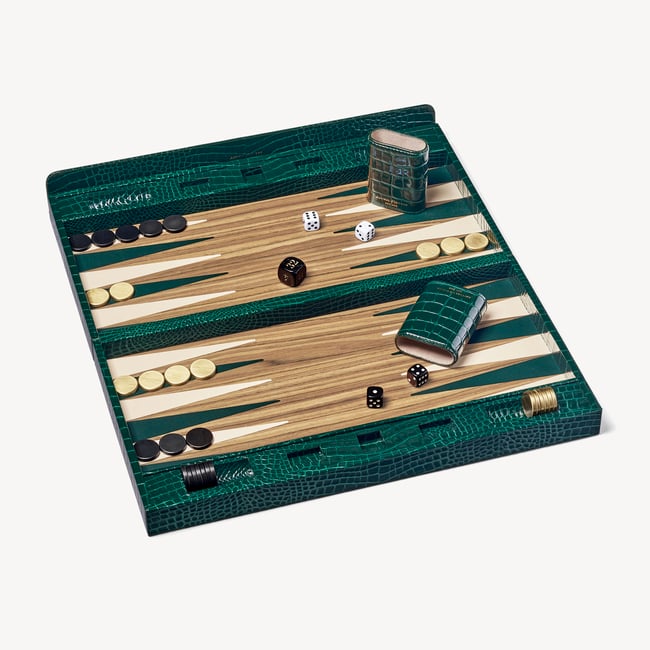 Grand 17-inch Backgammon Set Evergreen Patent Croc