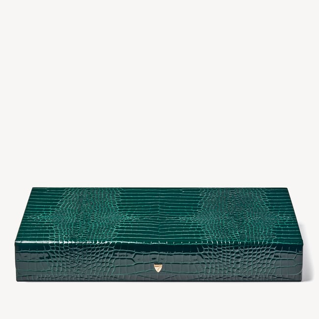 Grand 17-inch Backgammon Set Evergreen Patent Croc