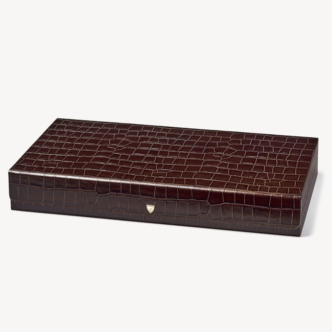 Grand 17-inch Backgammon Set Deep Shine Amazon Brown Croc