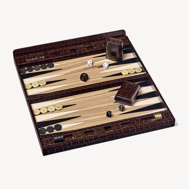 Grand 17-inch Backgammon Set Deep Shine Amazon Brown Croc