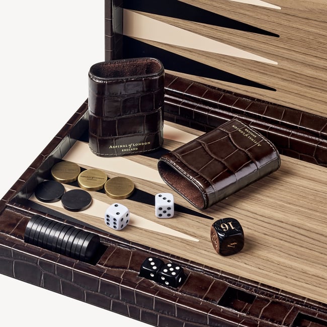 Grand 17-inch Backgammon Set Deep Shine Amazon Brown Croc