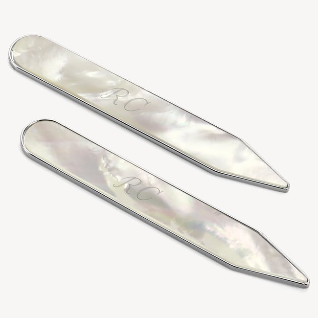 Aspinal Sterling Silver Collar Stiffeners Mother of Pearl & Rhodium Silver Plated