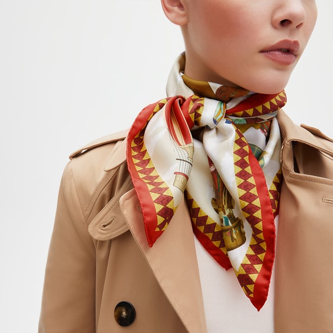 Hot Air Balloon Silk Scarf Red Pure Silk