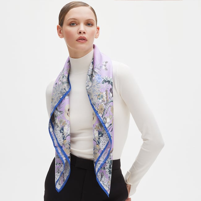 Ombre 'A' Floral Silk Scarf English Lavender Pure Silk