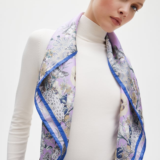 Ombre 'A' Floral Silk Scarf English Lavender Pure Silk