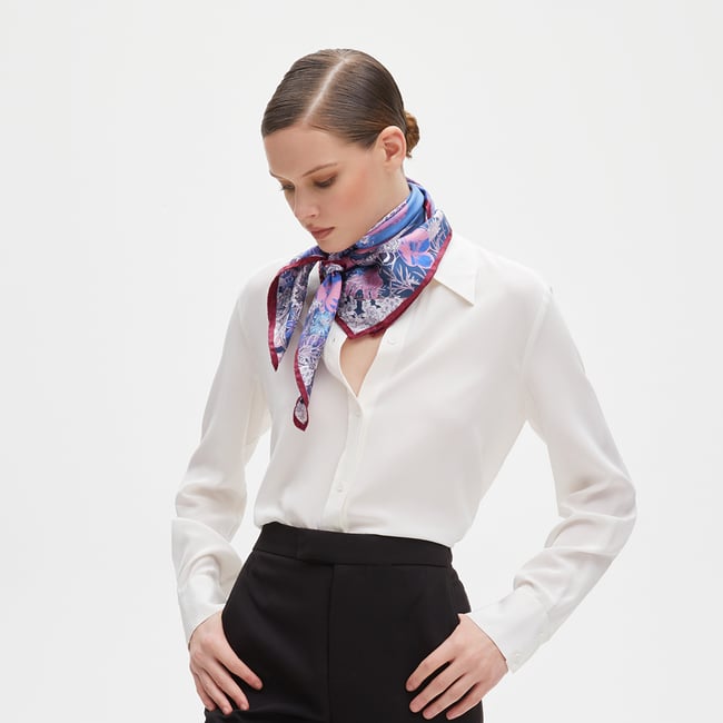 Ombre 'A' Floral Silk Scarf Midnight Blue Pure Silk