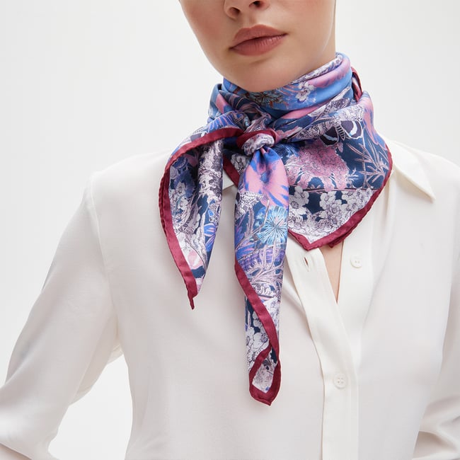 Ombre 'A' Floral Silk Scarf Midnight Blue Pure Silk