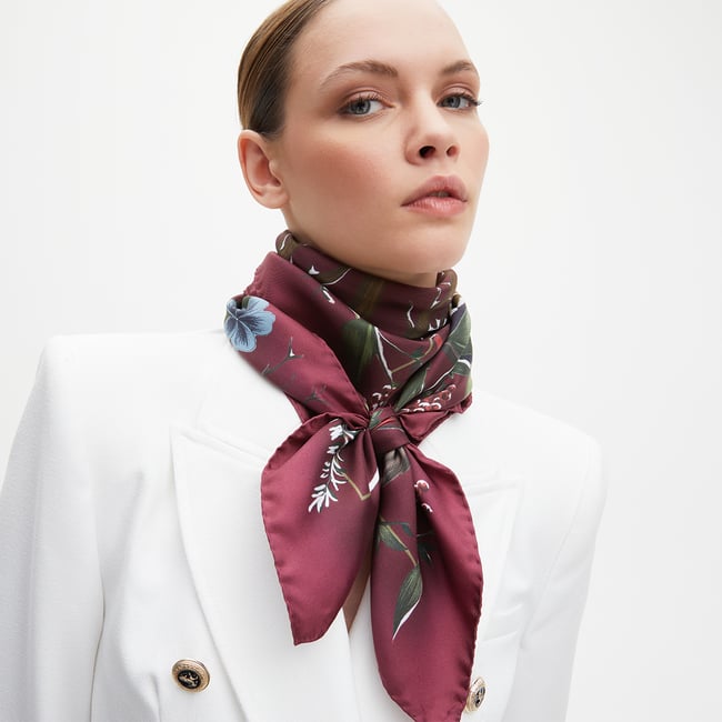 Woodland Silk Scarf Burgundy Pure Silk