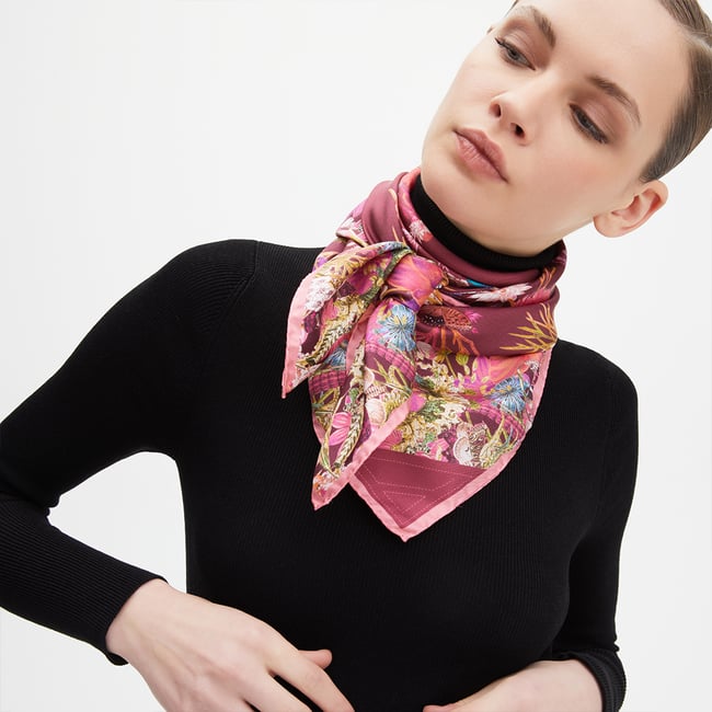 Ombre 'A' Floral Silk Scarf Bordeaux Pure Silk