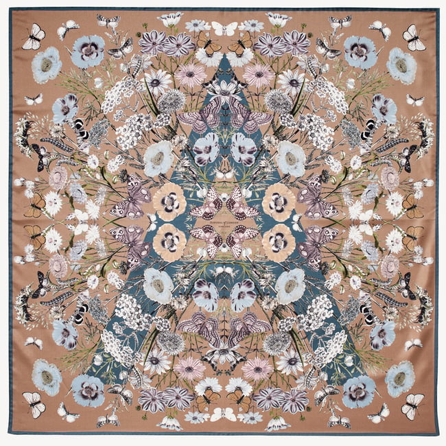 Botanical 'A' Silk Scarf Latte Pure Silk