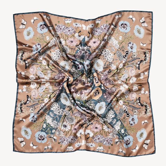 Botanical 'A' Silk Scarf Latte Pure Silk