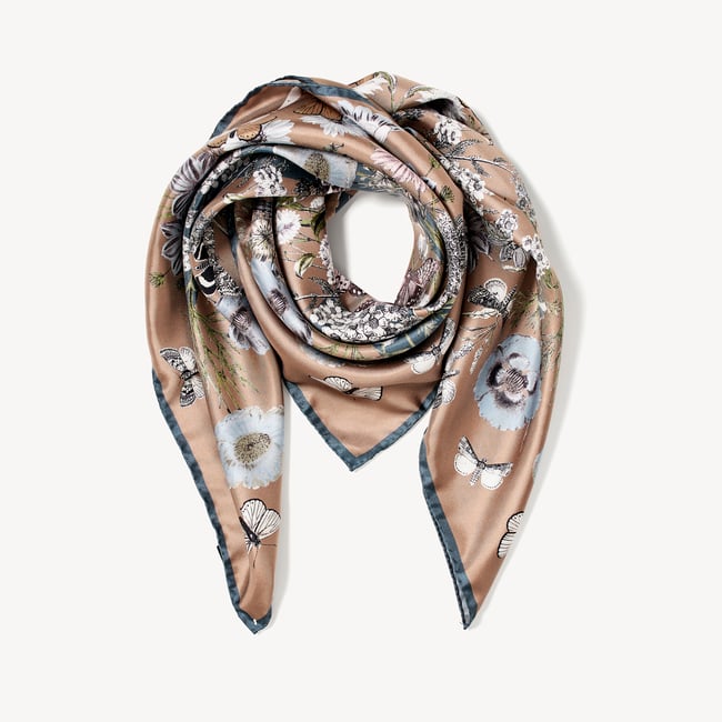 Botanical 'A' Silk Scarf Latte Pure Silk