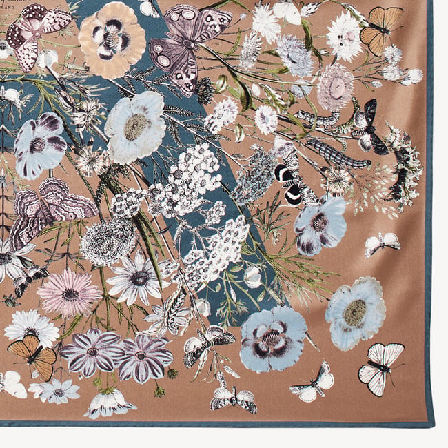 Botanical 'A' Silk Scarf Latte Pure Silk