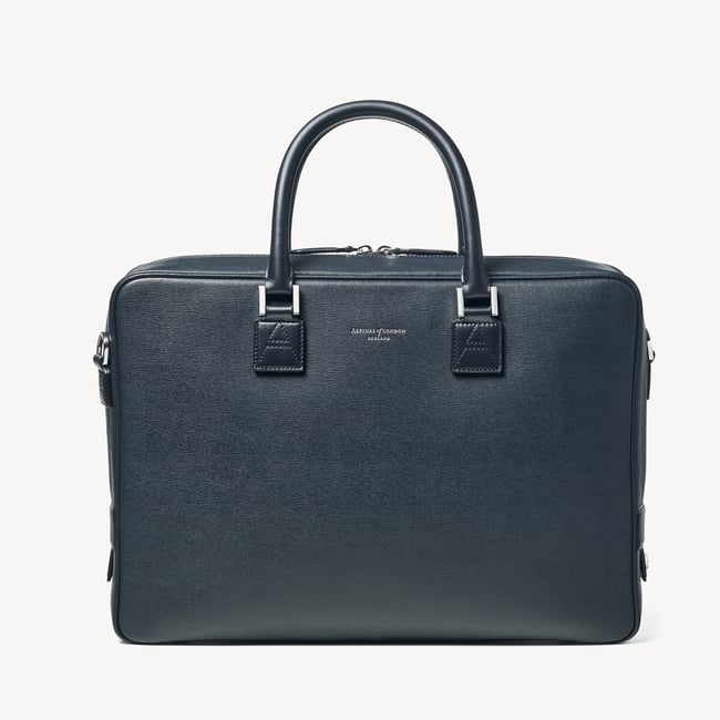 Mount Street Laptop Briefcase  Navy Saffiano
