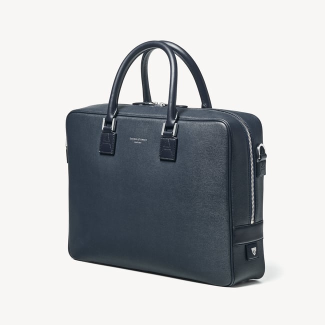 Mount Street Laptop Briefcase  Navy Saffiano