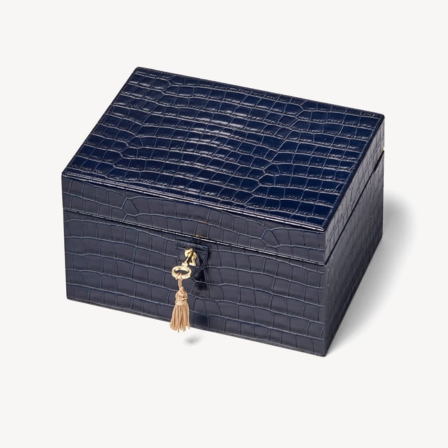 Medium Heirloom Jewellery Box Deep Shine Navy Small Croc