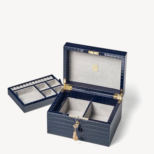 Medium Heirloom Jewellery Box Deep Shine Navy Small Croc