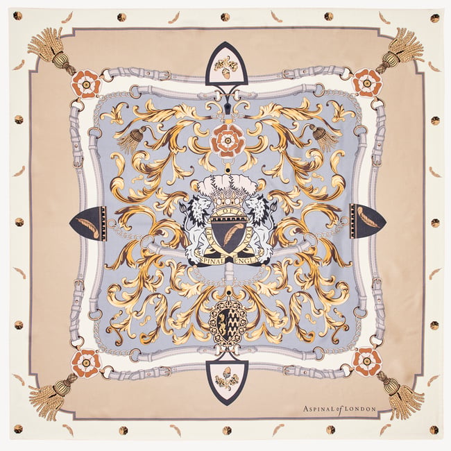 Aspinal Signature Shield Silk Scarf Neutral Pure Silk