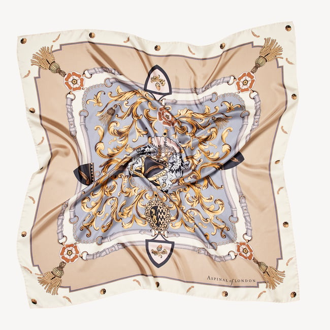 Aspinal Signature Shield Silk Scarf Neutral Pure Silk