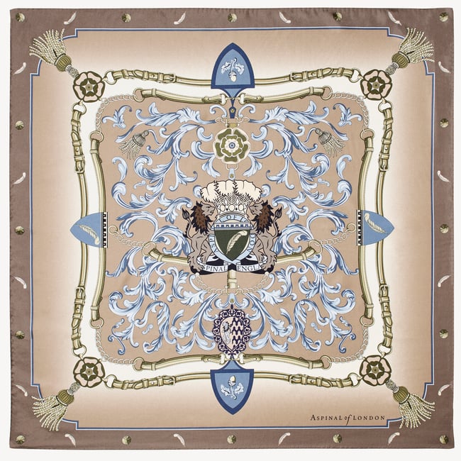 Aspinal Signature Shield Silk Scarf Latte Pure Silk