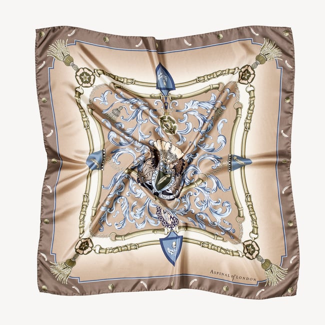 Aspinal Signature Shield Silk Scarf Latte Pure Silk