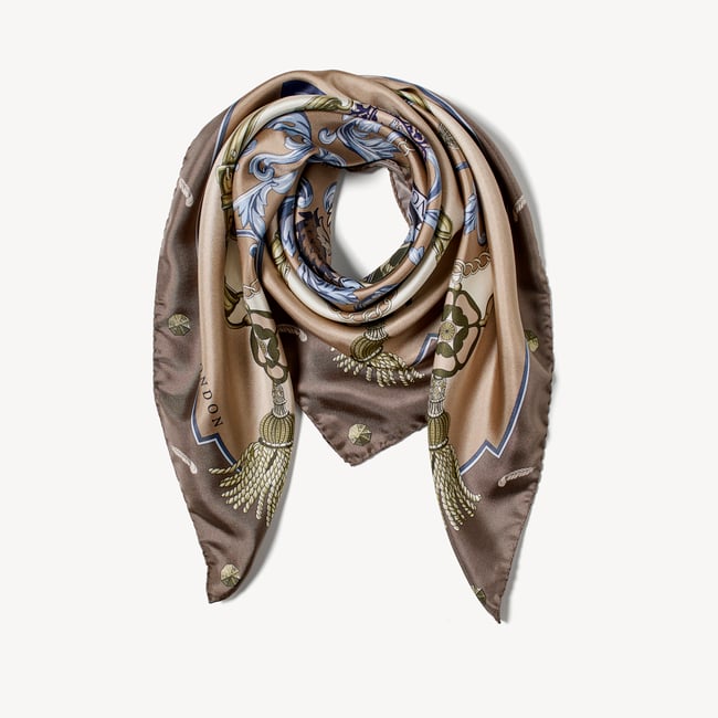 Aspinal Signature Shield Silk Scarf Latte Pure Silk