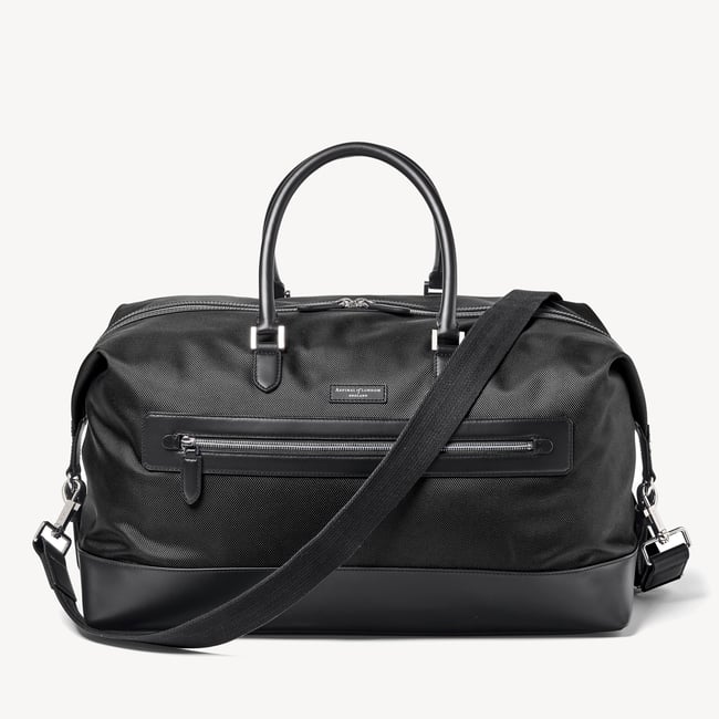 Men's Holdall Black Nylon Canvas with Leather Trim