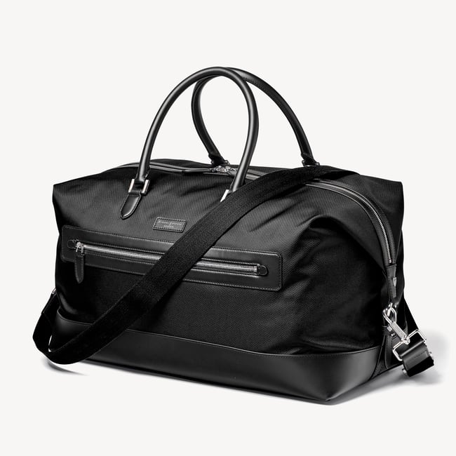 Men's Holdall Black Nylon Canvas with Leather Trim