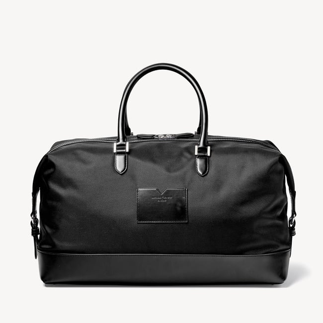 Men's Holdall Black Nylon Canvas with Leather Trim