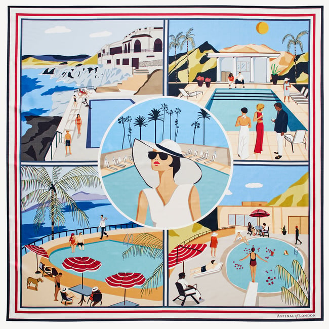 Pool Side Silk Scarf Multi-Coloured Pure Silk