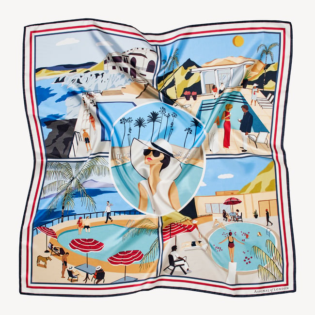 Pool Side Silk Scarf Multi-Coloured Pure Silk