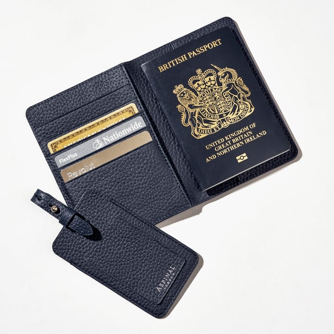 Passport Cover with Card Slots Navy Pebble