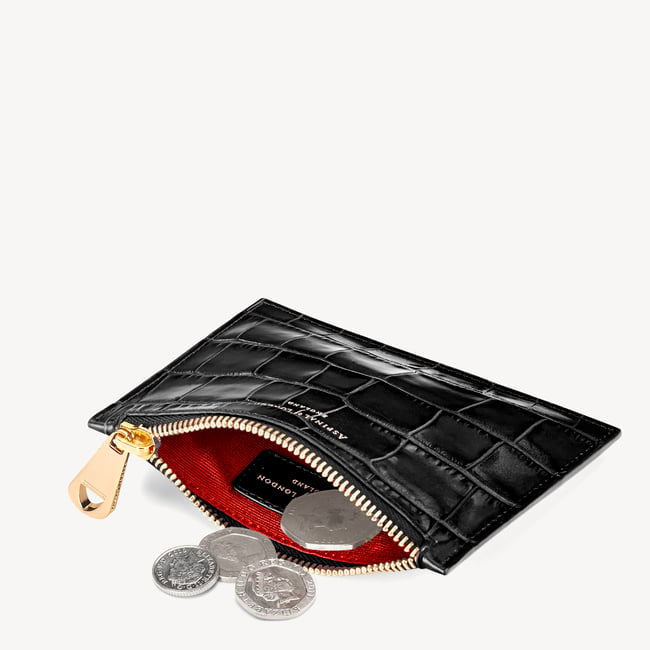 Small Essential Flat Pouch Deep Shine Black Croc