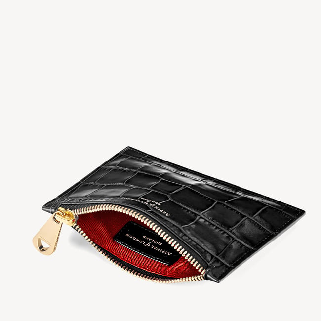 Small Essential Flat Pouch Deep Shine Black Croc