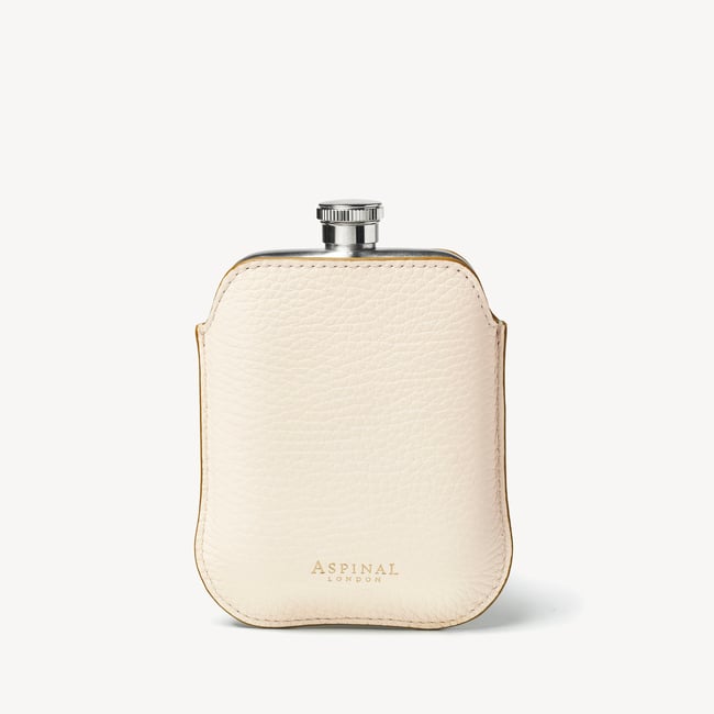 5oz Hip Flask with Leather Pouch Ivory Pebble