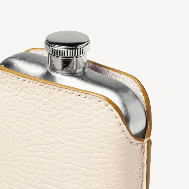 5oz Hip Flask with Leather Pouch Ivory Pebble