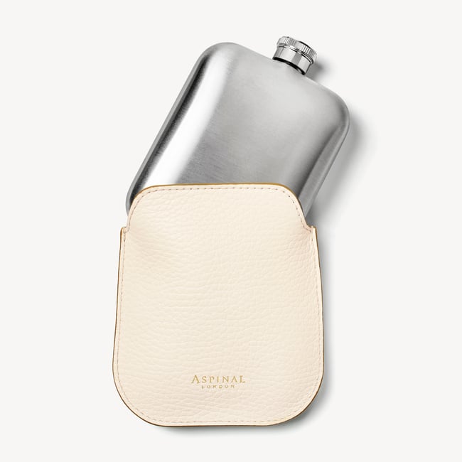 5oz Hip Flask with Leather Pouch Ivory Pebble