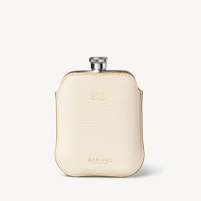 5oz Hip Flask with Leather Pouch Ivory Pebble