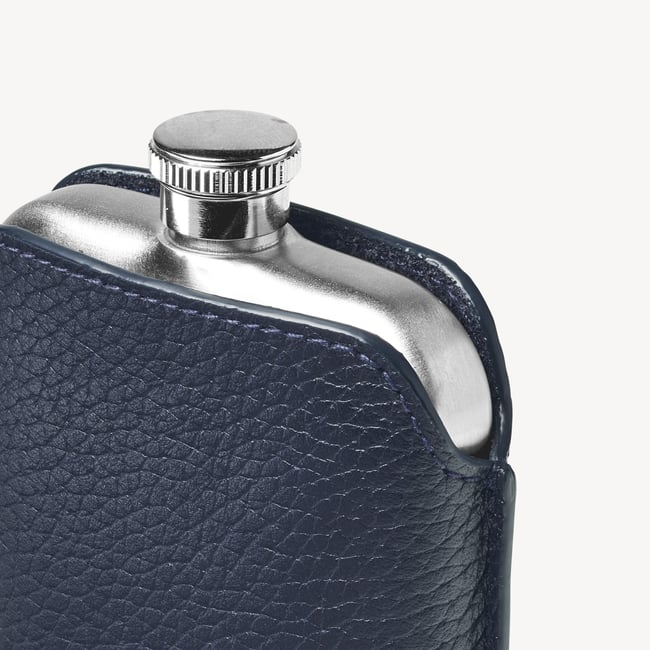 5oz Hip Flask with Leather Pouch Navy Pebble